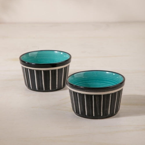 Color Pop Black And Mint Ceramic Ramekin (Set Of 2) 3.5x3.5x2 Inches