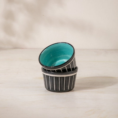 Color Pop Black And Mint Ceramic Ramekin (Set Of 2) 3.5x3.5x2 Inches