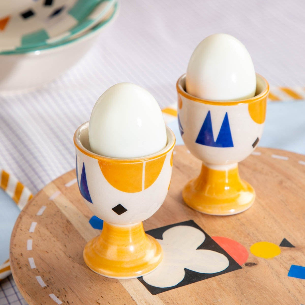 Artisan Ceramic Egg Cup (Set of 2) - Multi , 2x2x3 Inches