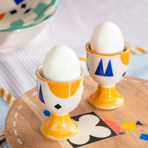 Artisan Ceramic Egg Cup (Set of 2) - Multi , 2x2x3 Inches