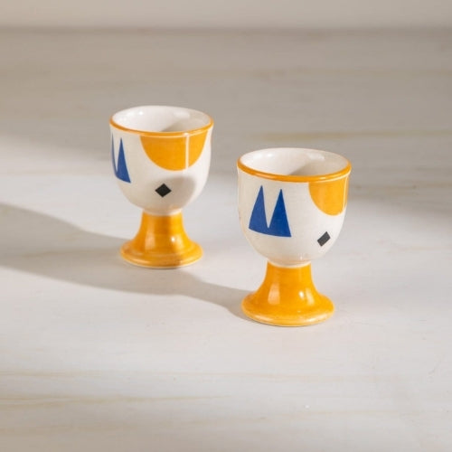 Artisan Ceramic Egg Cup (Set of 2) - Multi , 2x2x3 Inches