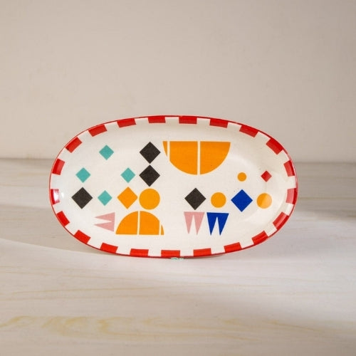 Circle Of Joyee Ceramic Oval Platter - Multi , 11.5x7x1 Inches