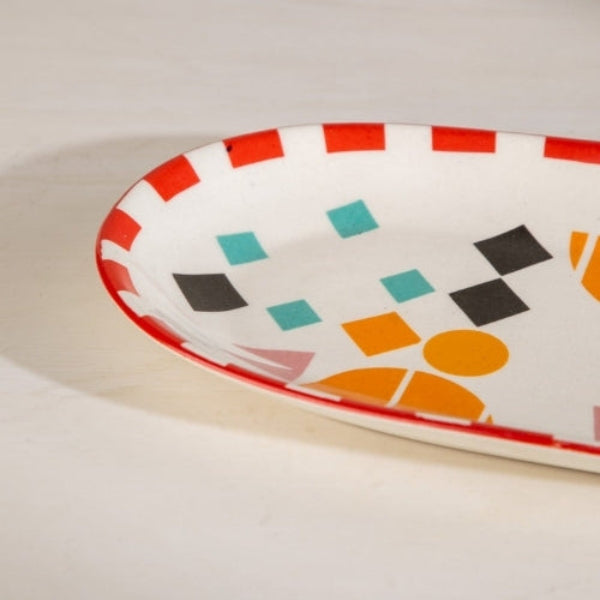 Circle Of Joyee Ceramic Oval Platter - Multi , 11.5x7x1 Inches