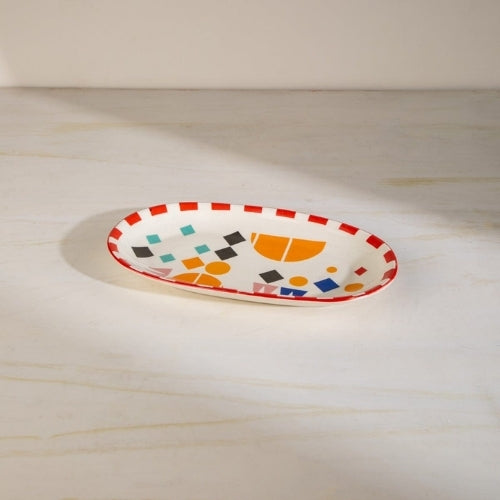 Circle Of Joyee Ceramic Oval Platter - Multi , 11.5x7x1 Inches