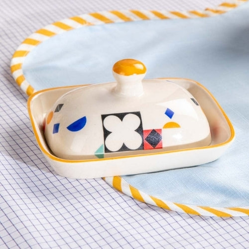 Geometric Ceramic Butter Dish - 6x4.5x2 Inches