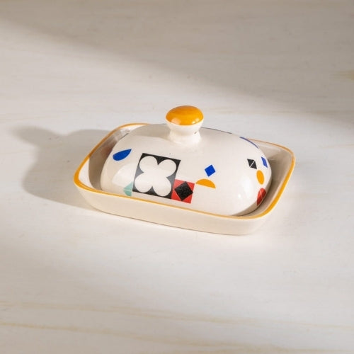 Geometric Ceramic Butter Dish - 6x4.5x2 Inches