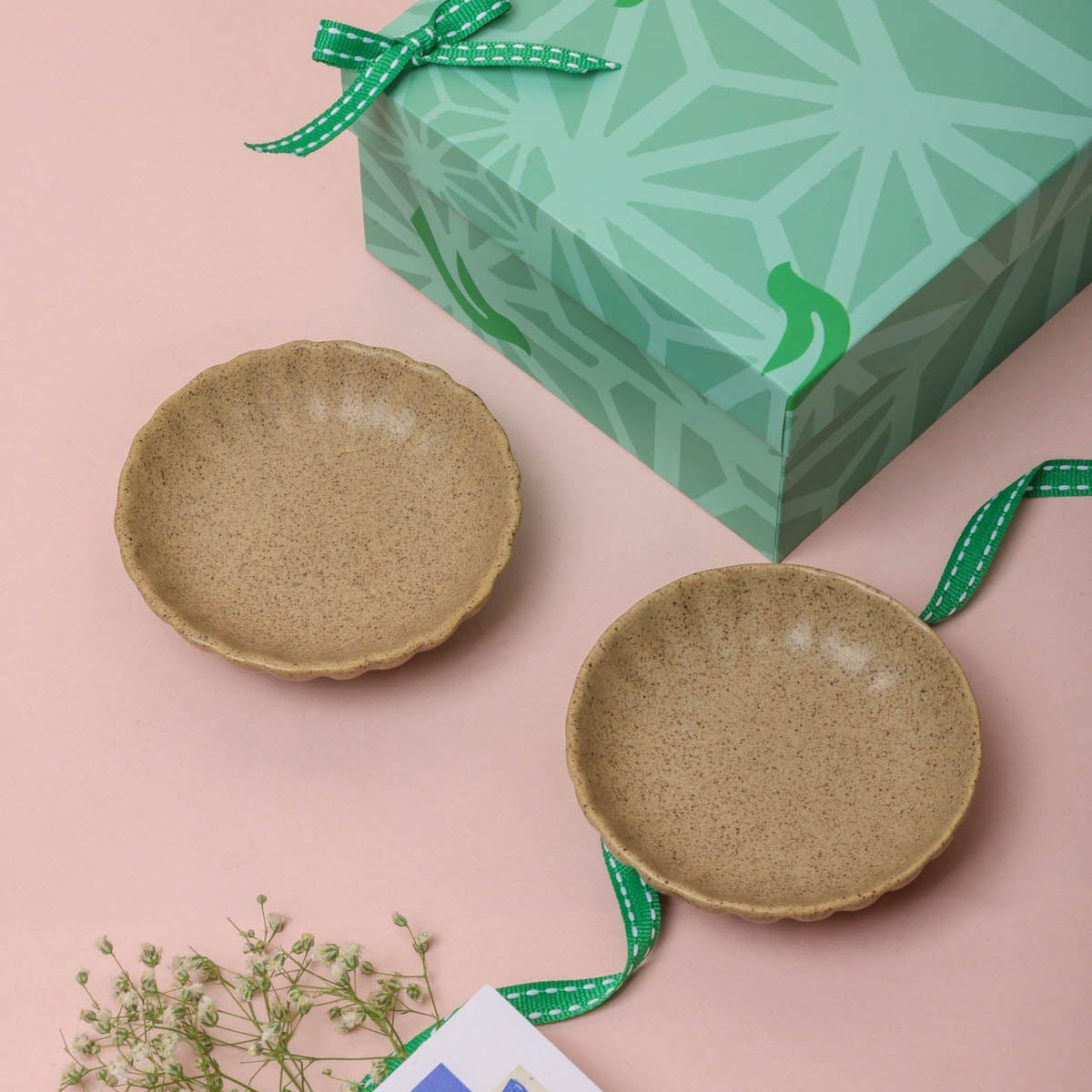 Studio Naturals Herb Green Trinket Dish (Set Of 2) - 4x4x1 Inches