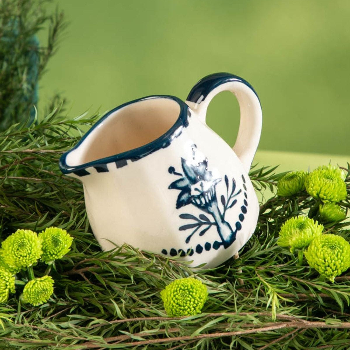 Teal Ceramic Milk Pot - 3x3x5 Inches