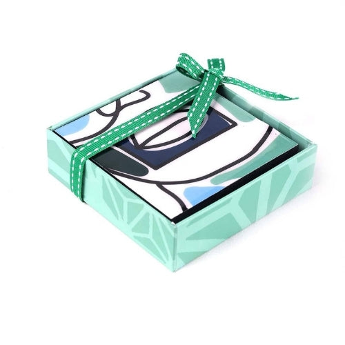 Faces Aqua Blue Coaster (Set Of 4) 4x4x0.2 Inches