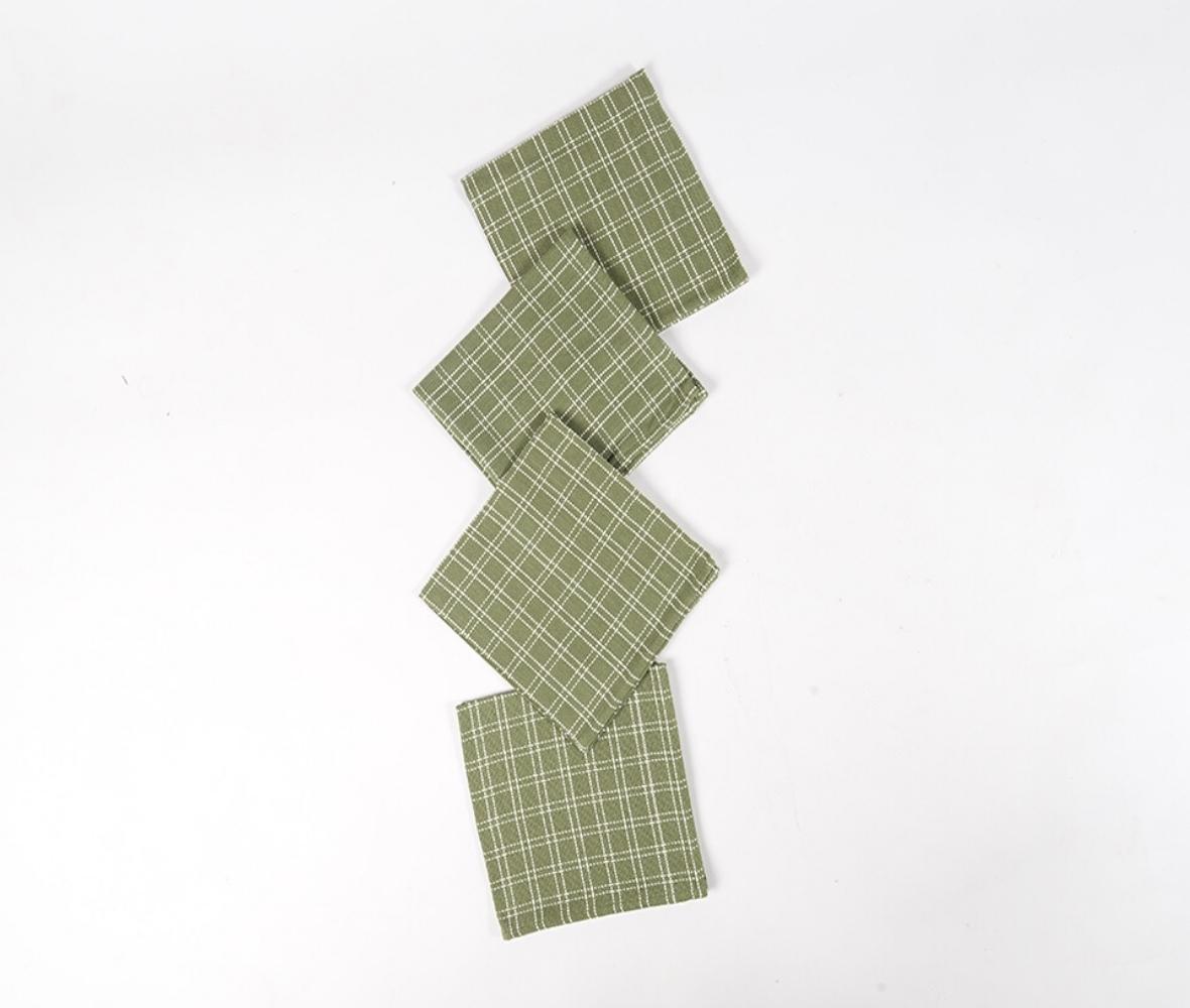 Handloom Olive Checkered Napkins (Set of 4), 18 Inch- 2 SETS