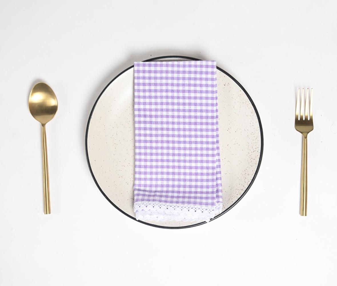 Checkered Purple Table Napkins (Set of 4), 18 Inch-2 SETS