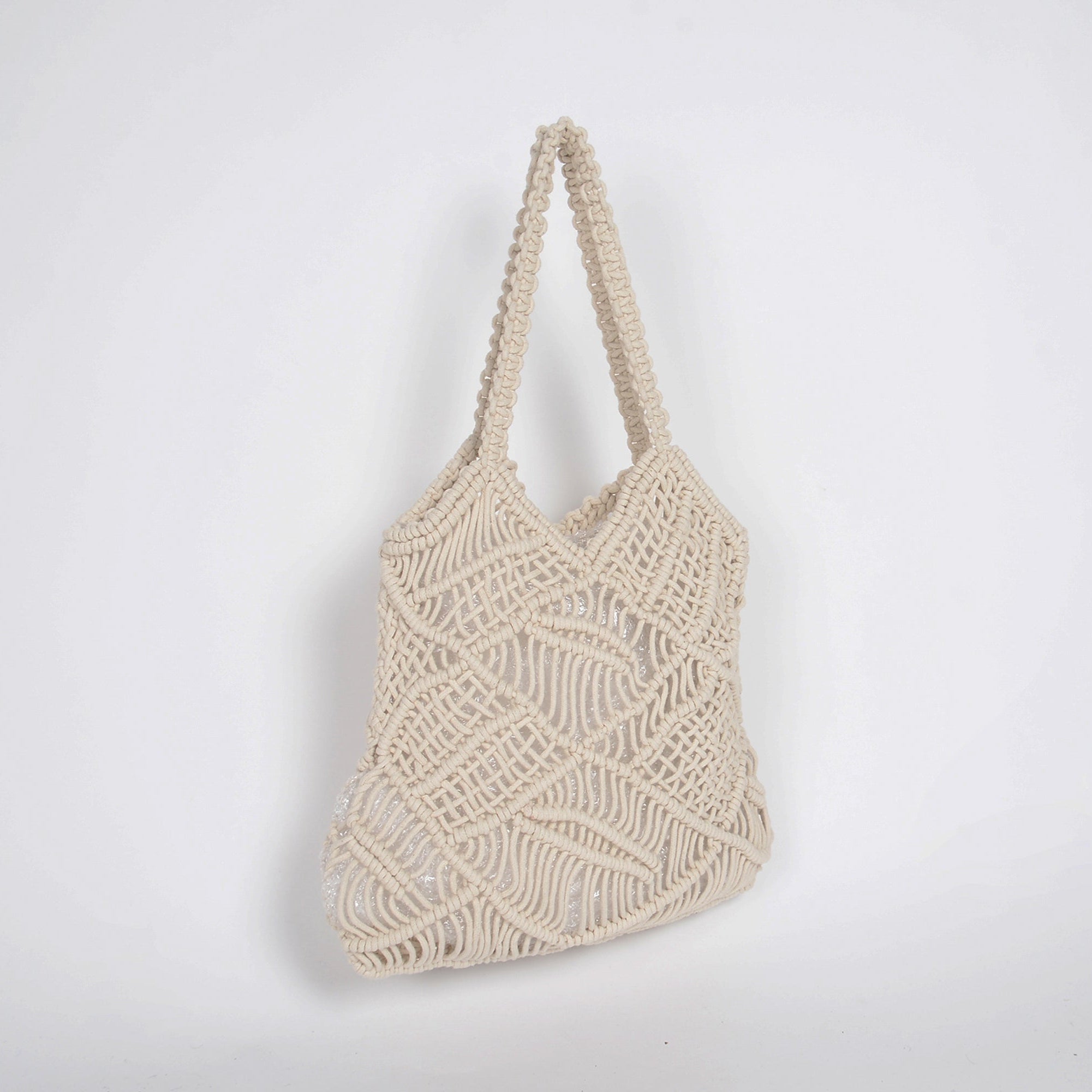 Macrame cotton shopping tote bag, 14 X 13 Inch