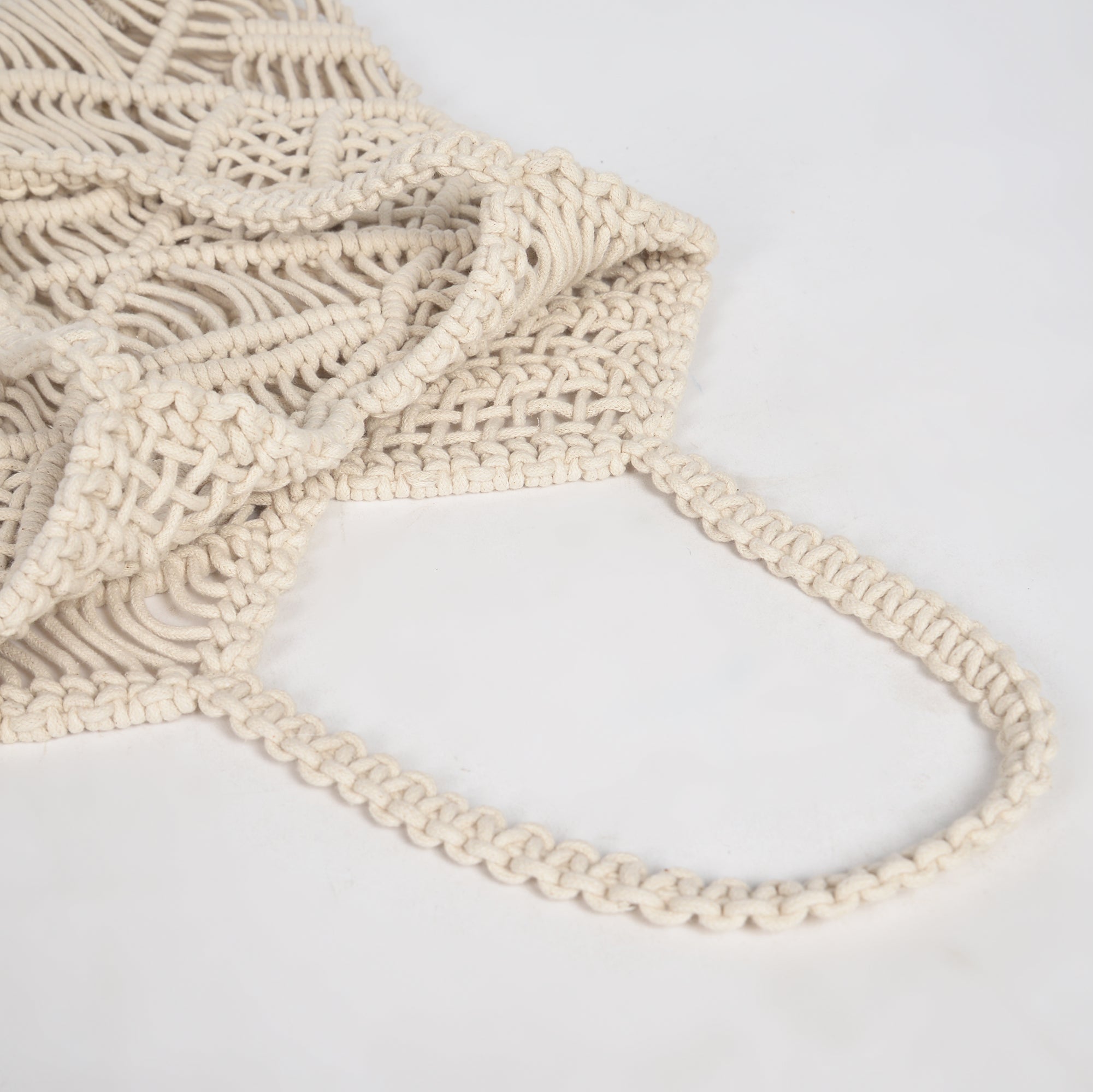 Macrame cotton shopping tote bag, 14 X 13 Inch