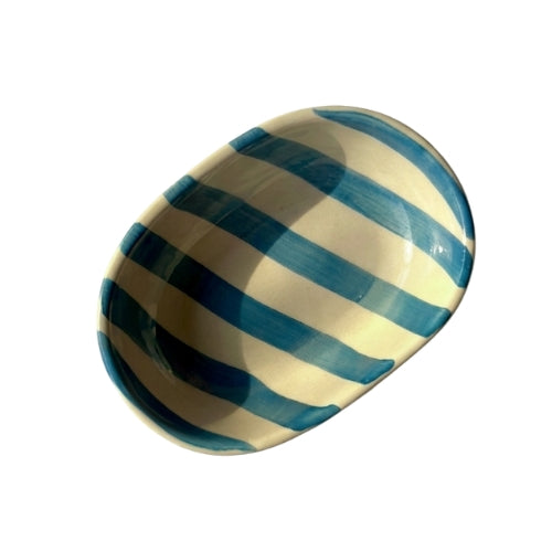 Ceramic stripe Bowl, Aqua 7x5x2 Inches (Set of 4)