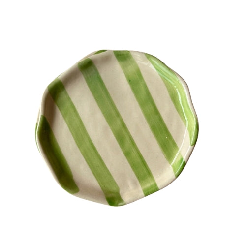 Ceramic Green stripe plate, 6.3x6.3 Inches (Set of 4)