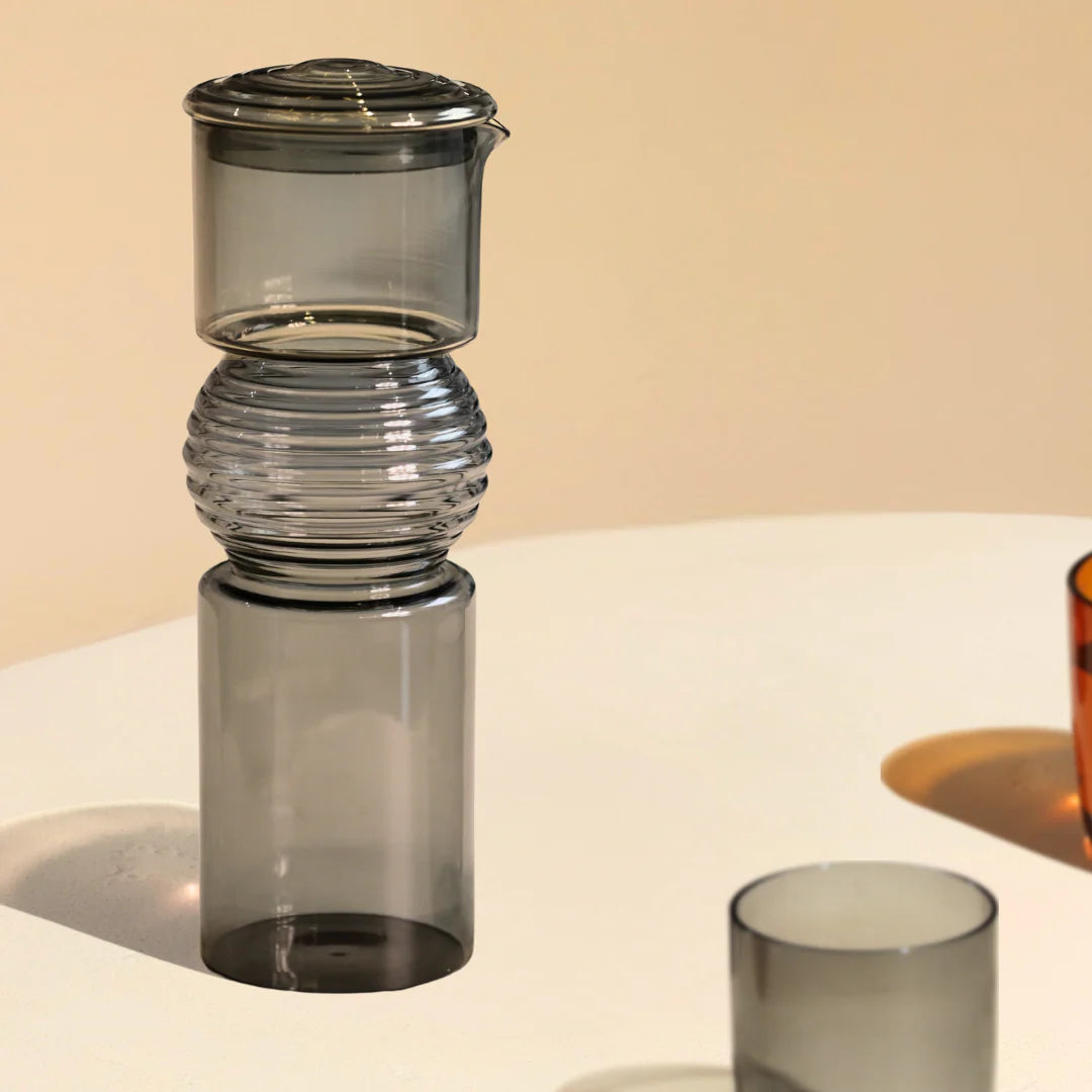 Slate Grey Coil Glass Carafe , 9.25 x 3 Inches
