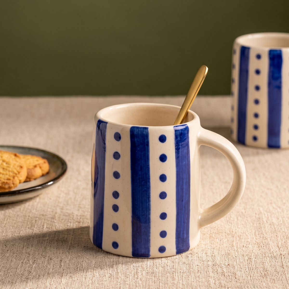 Blue Stripe & Dot Mug | 4 Inch | Set Of 2