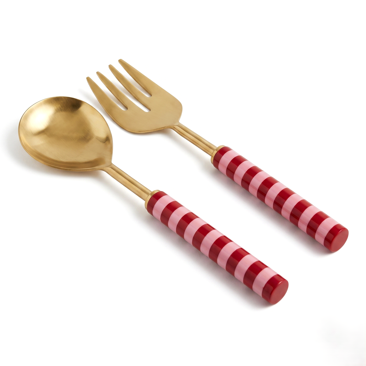 Red & Pink Stripe Handle Salad Server | Set Of 2