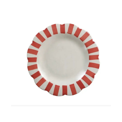 Ceramic Stripe Dinner Plate,  Red- 10 x 10 x 1.25 Inches