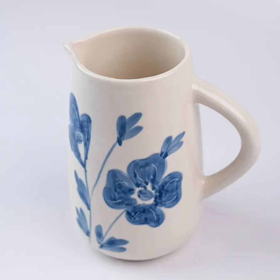 Blue Blossom Ceramic Water Pitcher , 3.5x3.5x8 Inches