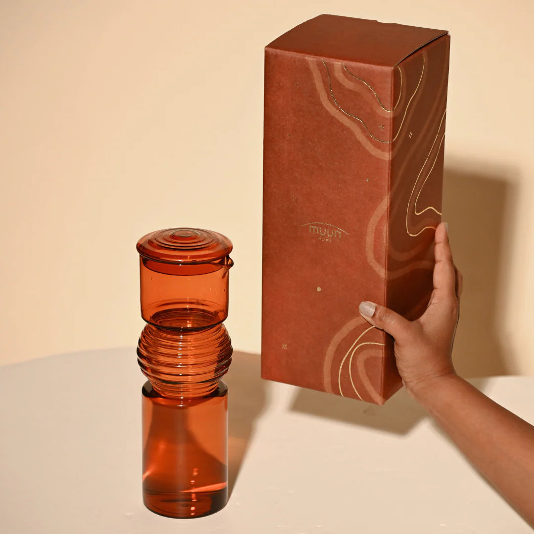 Amber Coil Glass Carafe , 9.25 x 3 Inches