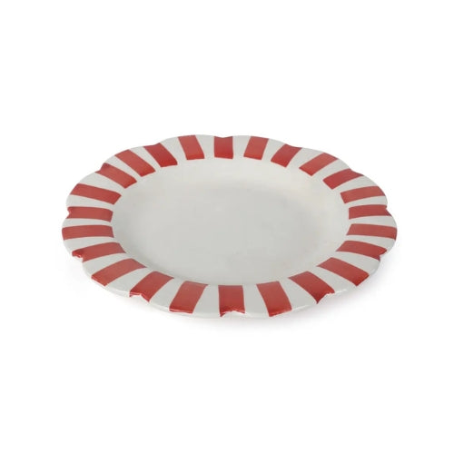 Ceramic Stripe Dinner Plate,  Red- 10 x 10 x 1.25 Inches