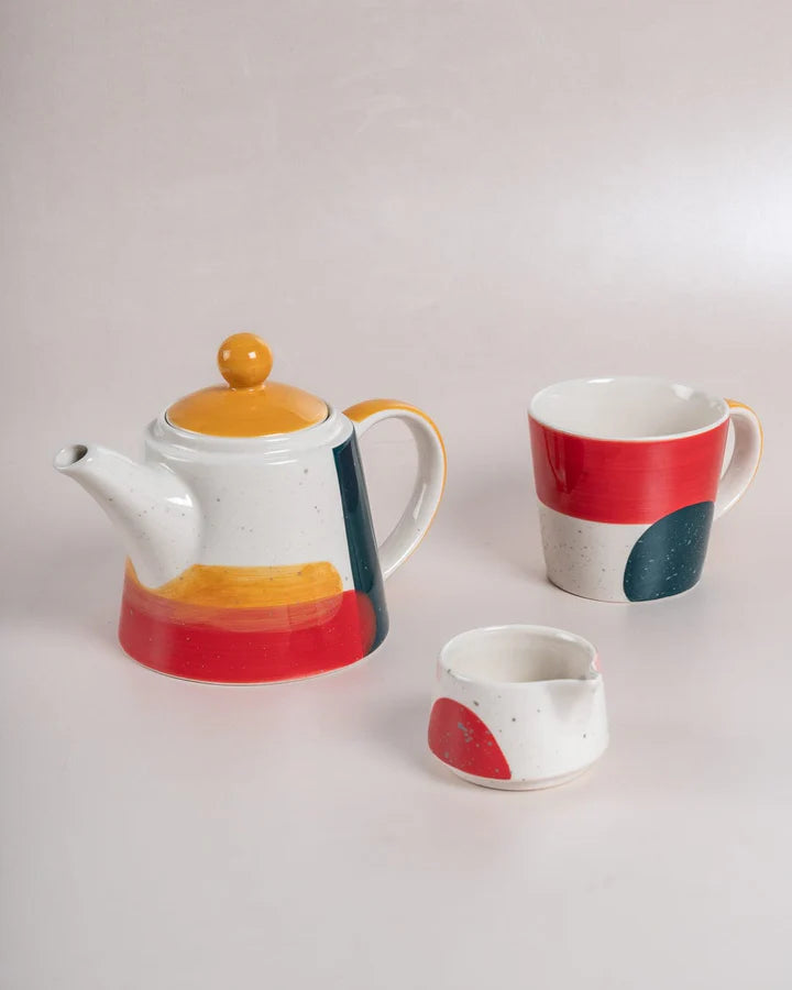 Handpainted Ceramic Tea for One, Multi- 7.4 x 6.6 x 5.11Inch