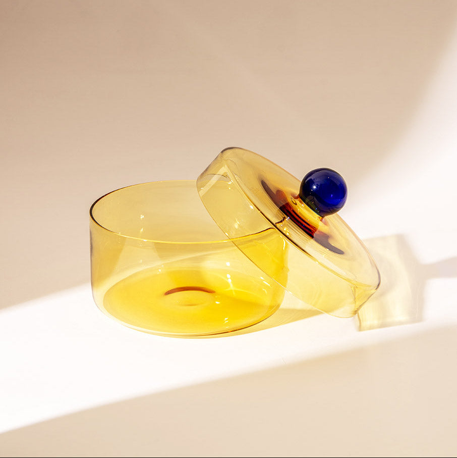 Aurora Glass Jar - Yellow , 5.3x4 Inches (Set of 2)