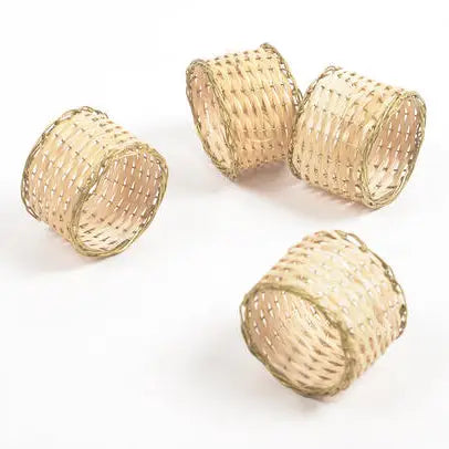 Eco-Friendly Handwoven Cane & Brass Napkin Ring  (Set of 4)