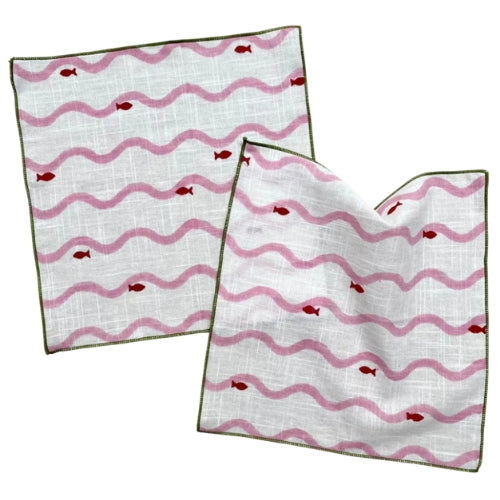 Slub Cotton Fin & Flow Kerchief 10x10 Inches (Set of 4)
