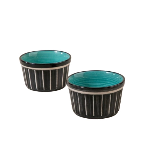 Color Pop Black And Mint Ceramic Ramekin (Set Of 2) 3.5x3.5x2 Inches