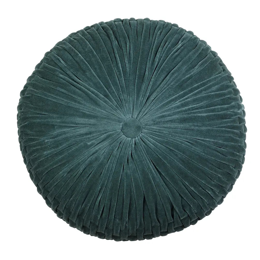 Velvet Round Handmade Pillow - Evergreen - 16 Inch