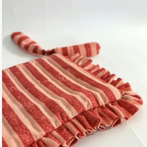 Handmade Quilted Pouch, Pink & Red Stripes - 8 x 5  Inches