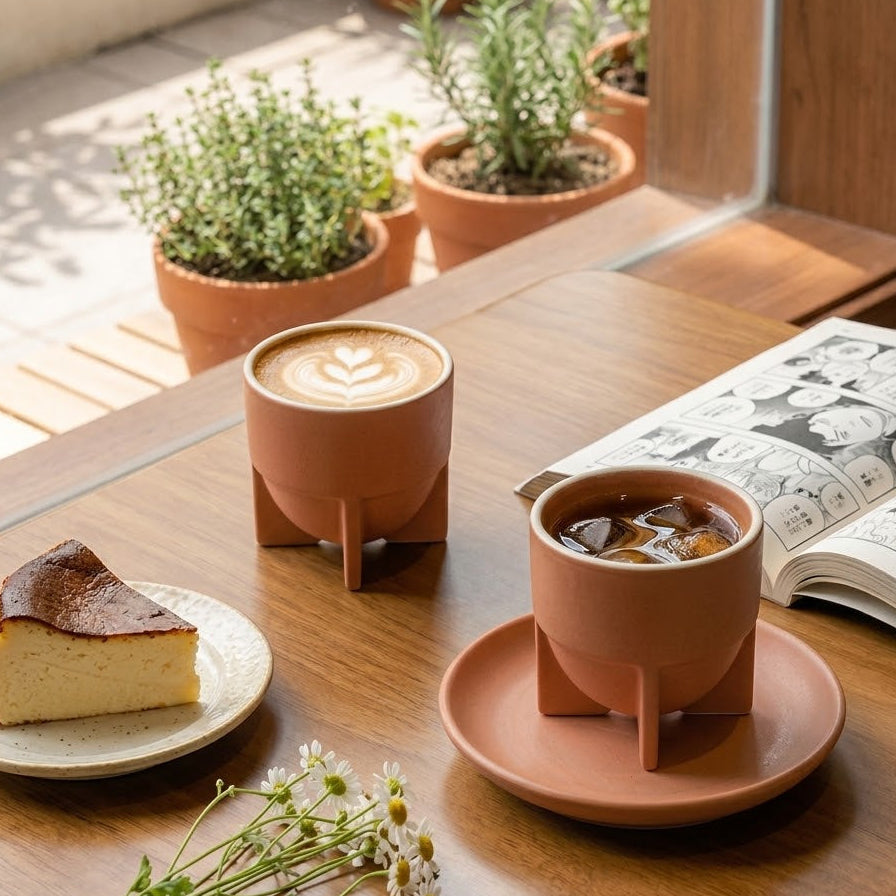 Tan Pod Cappuccino Cup | Handcrafted Ceramic | Set of 2