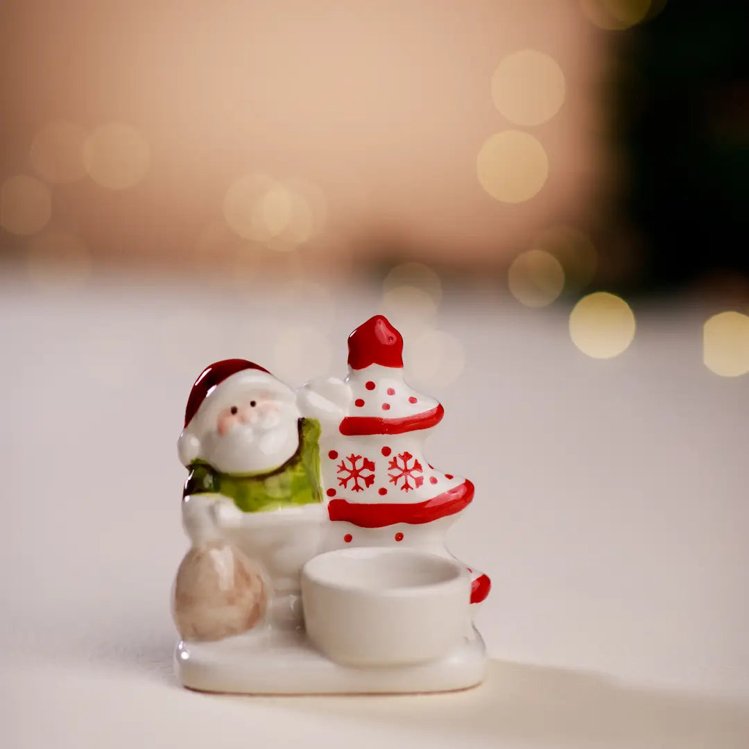 Santa Ceramic Candle Holders, 3.75 x 2.75 x 4.25 Inches