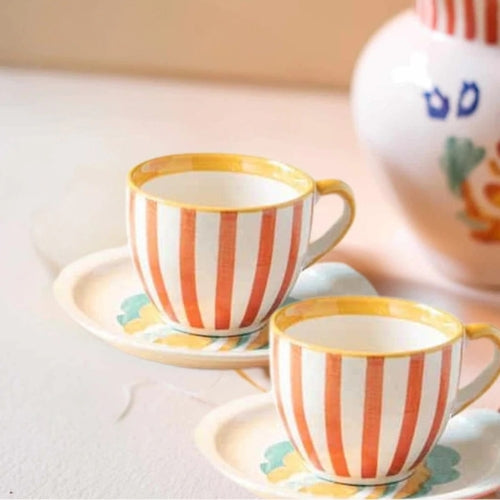 Gypsy Rose Ceramic Tea Cup And Saucer Set (Set Of 2) 8x6 Inches