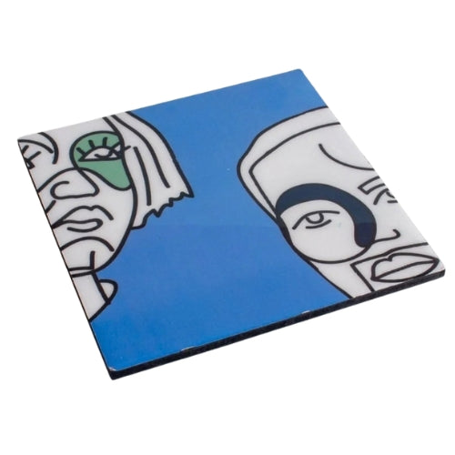 Faces Aqua Blue Trivet 8x8x0.2 Inches