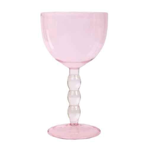 Pink Bubble Stem Cocktail Glass , 6.2 x 3.5 Inches (Set of 2)