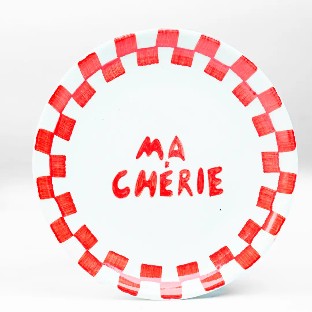 Red Checkered Ceramic Breakfast Set - Coffee Cup & Side Plate (Set of 2)