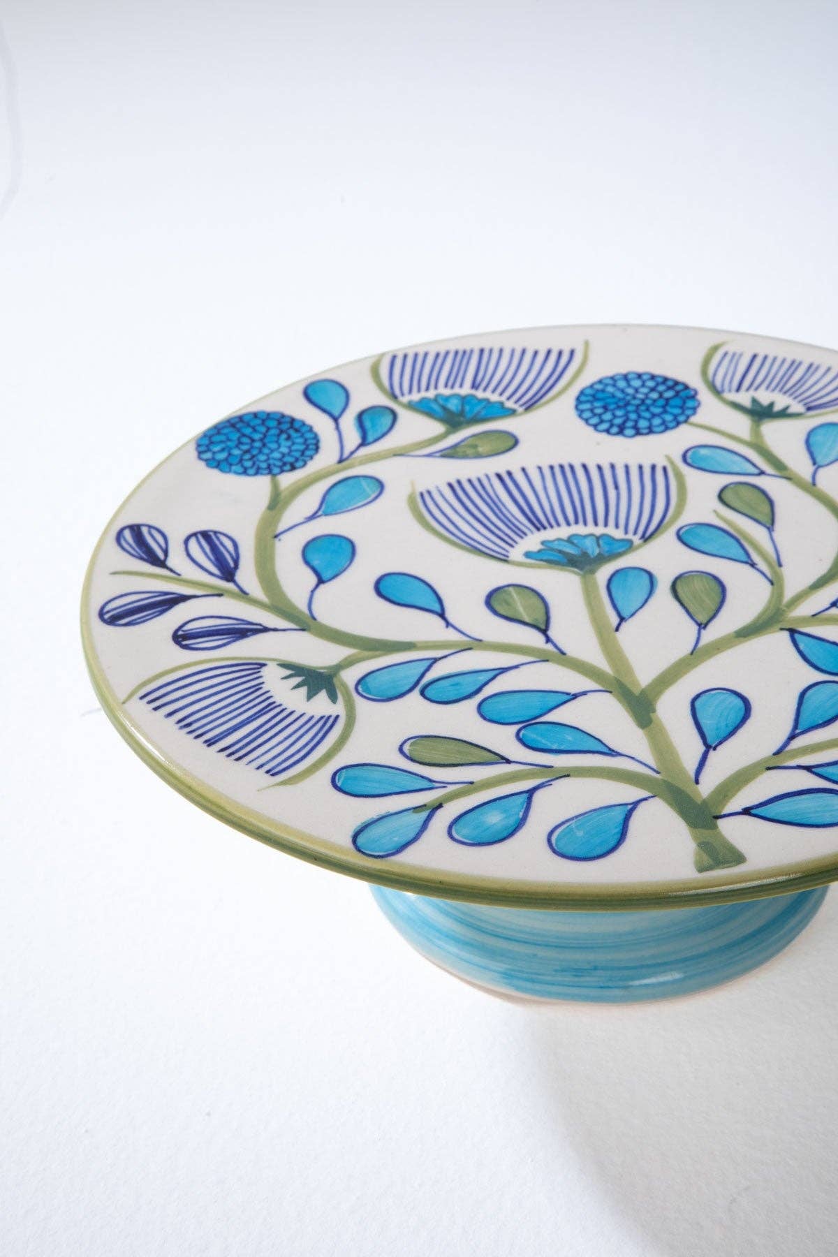 Liberty Blue Ceramic Cake Stand | Handcrafted | 10x10x4 In