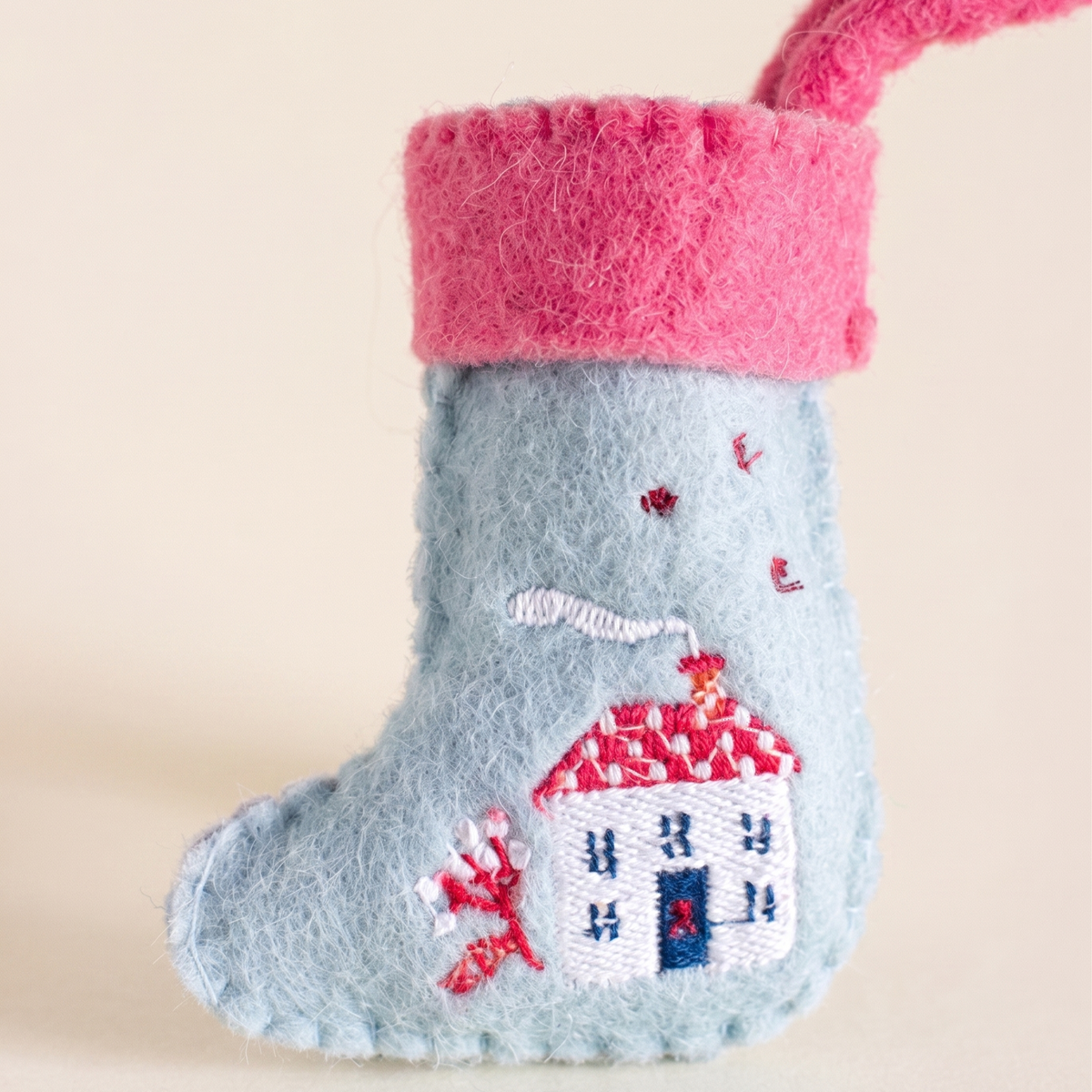 Happy Home Felt Stocking | Embroidered Felt | 20cm - Casa Amarosa