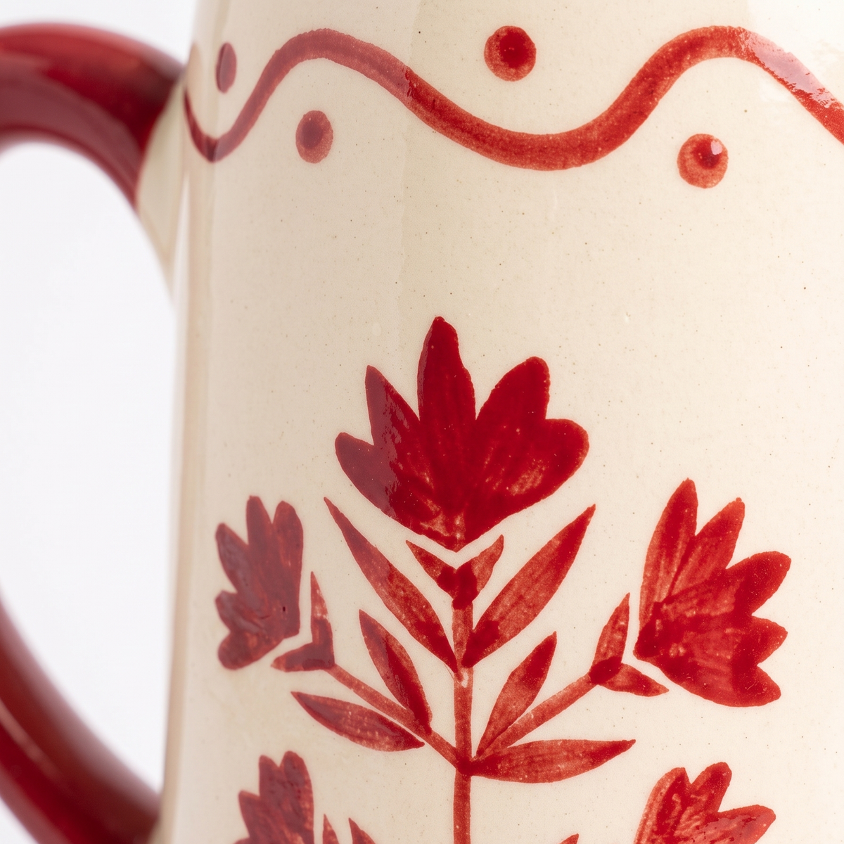 Red Floral Striped Pitcher | Hand-painted Ceramic | 6 Inch