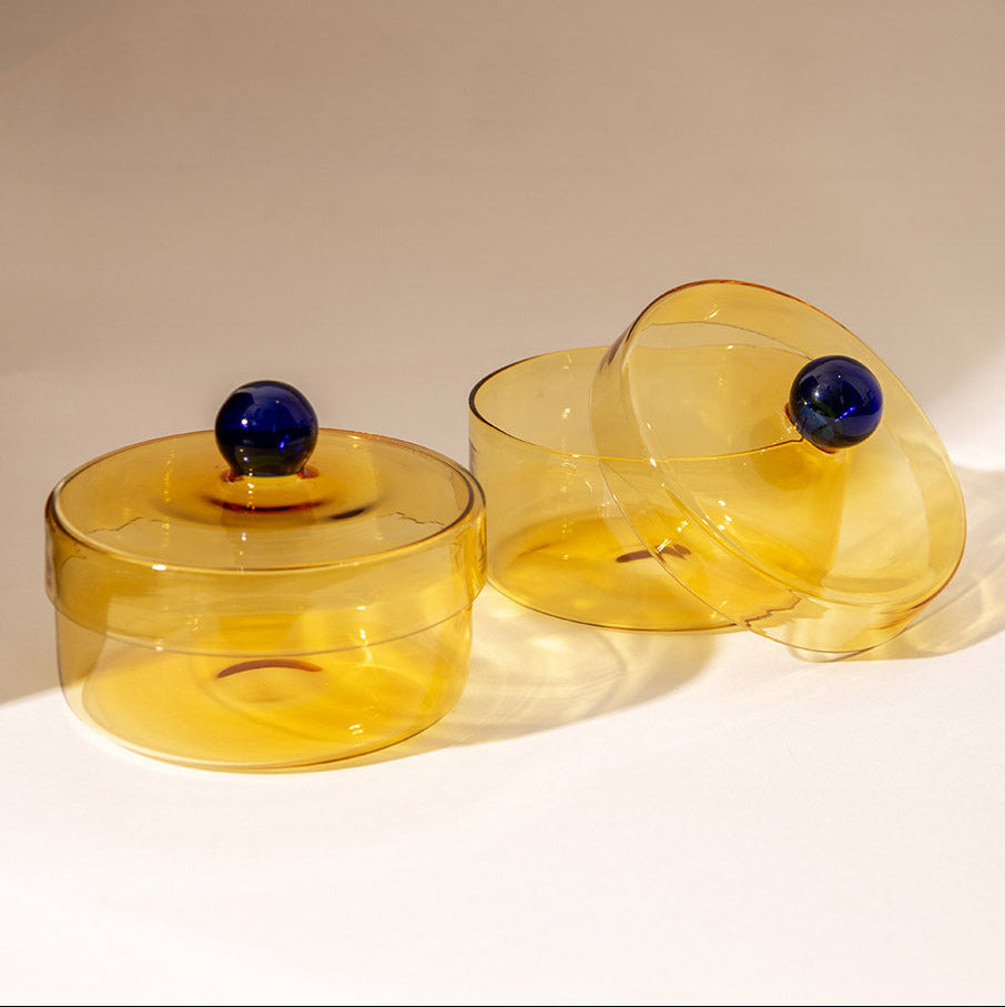 Aurora Glass Jar - Yellow , 5.3x4 Inches (Set of 2)