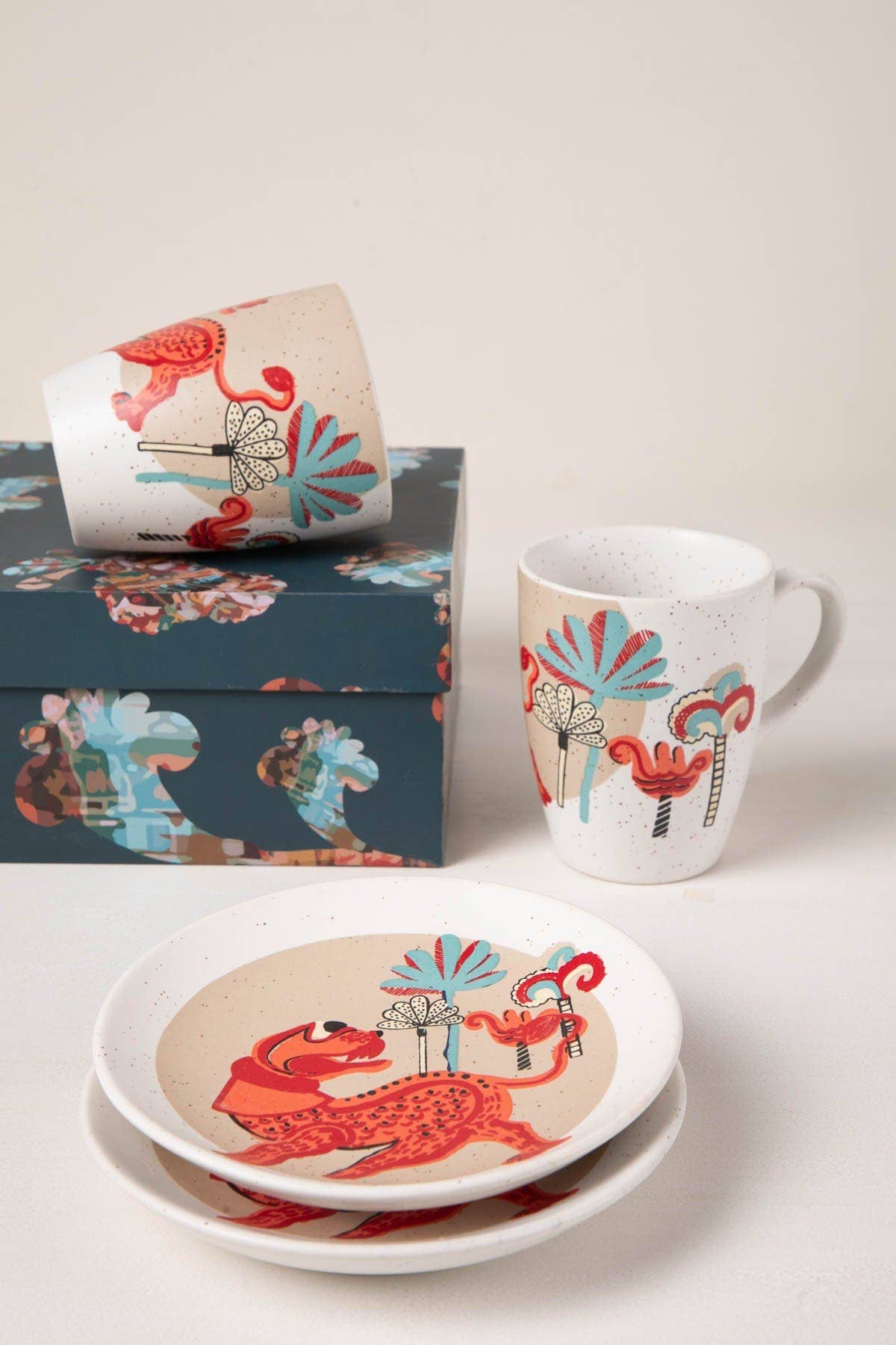 Red Yali Snack Plate  | Ceramic | Set of 2