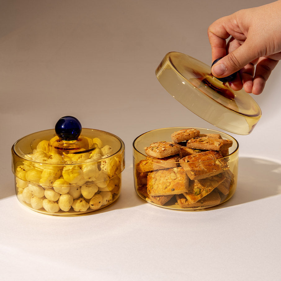 Aurora Glass Jar - Yellow , 5.3x4 Inches (Set of 2)