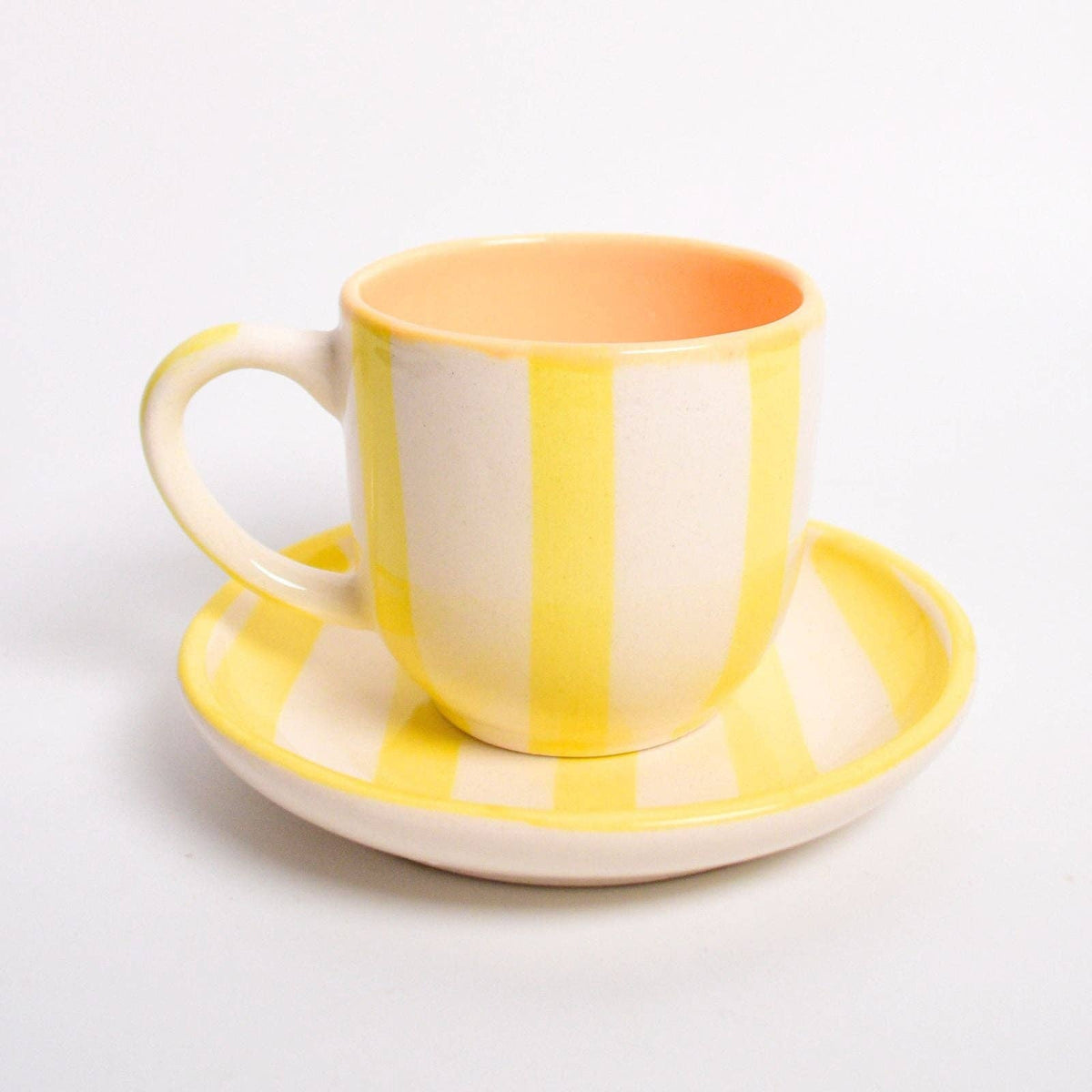 Yellow Stripe Ceramic Cup & Coaster Set | 3 Inch Cup & 4 - Casa Amarosa