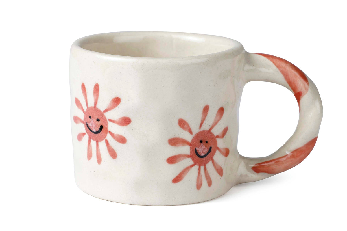 Pink Sun Ceramic Mug | Hand-Painted Smiley | 2.5 in - Casa Amarosa