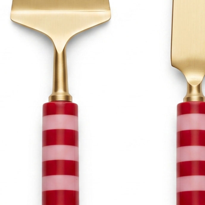 Red & Pink Stripe Cake Knife Set | Resin Handle | Set Of 2