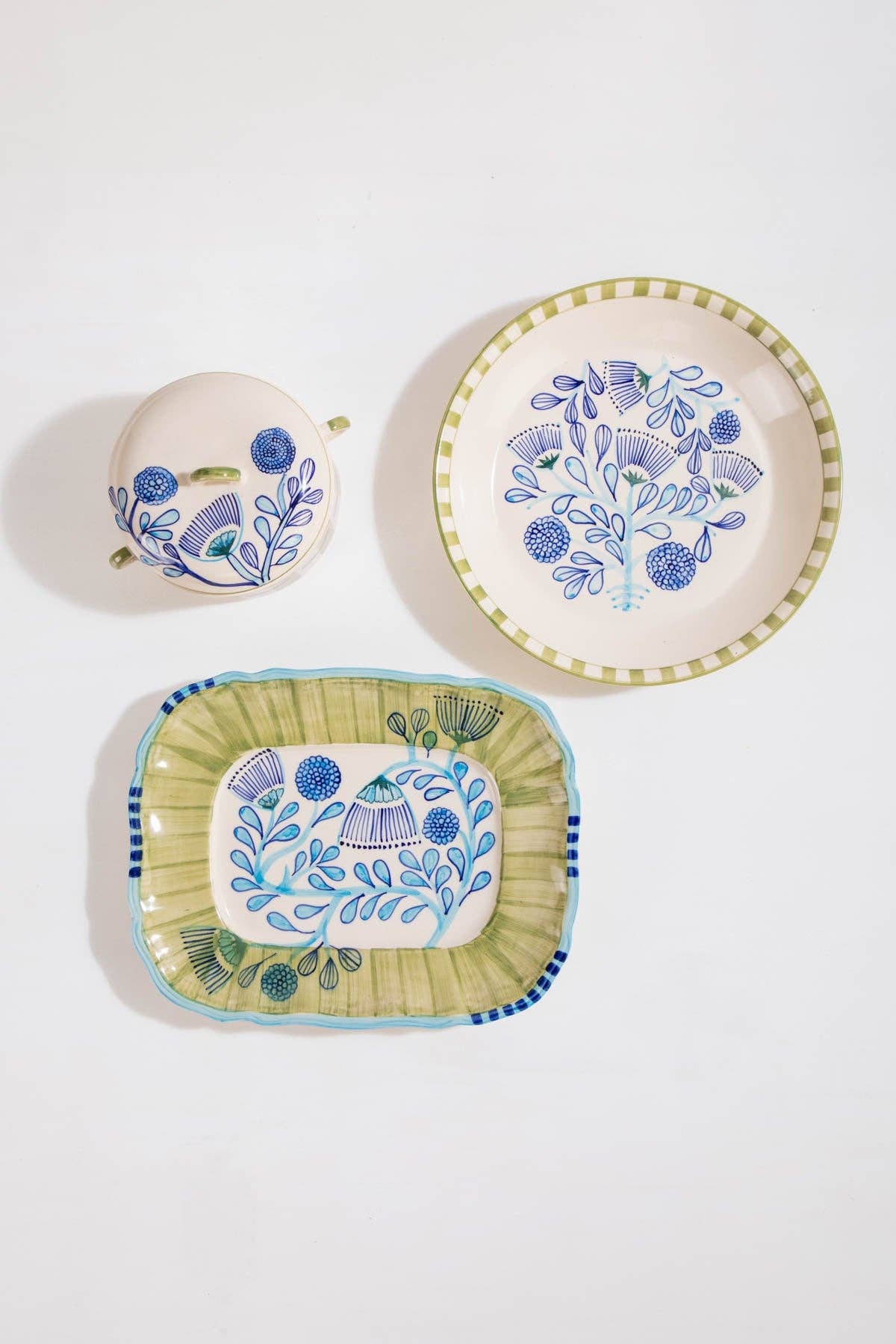 Blue Green Rain Tree Rectangular Platter | Hand-Painted | 13x10 IN