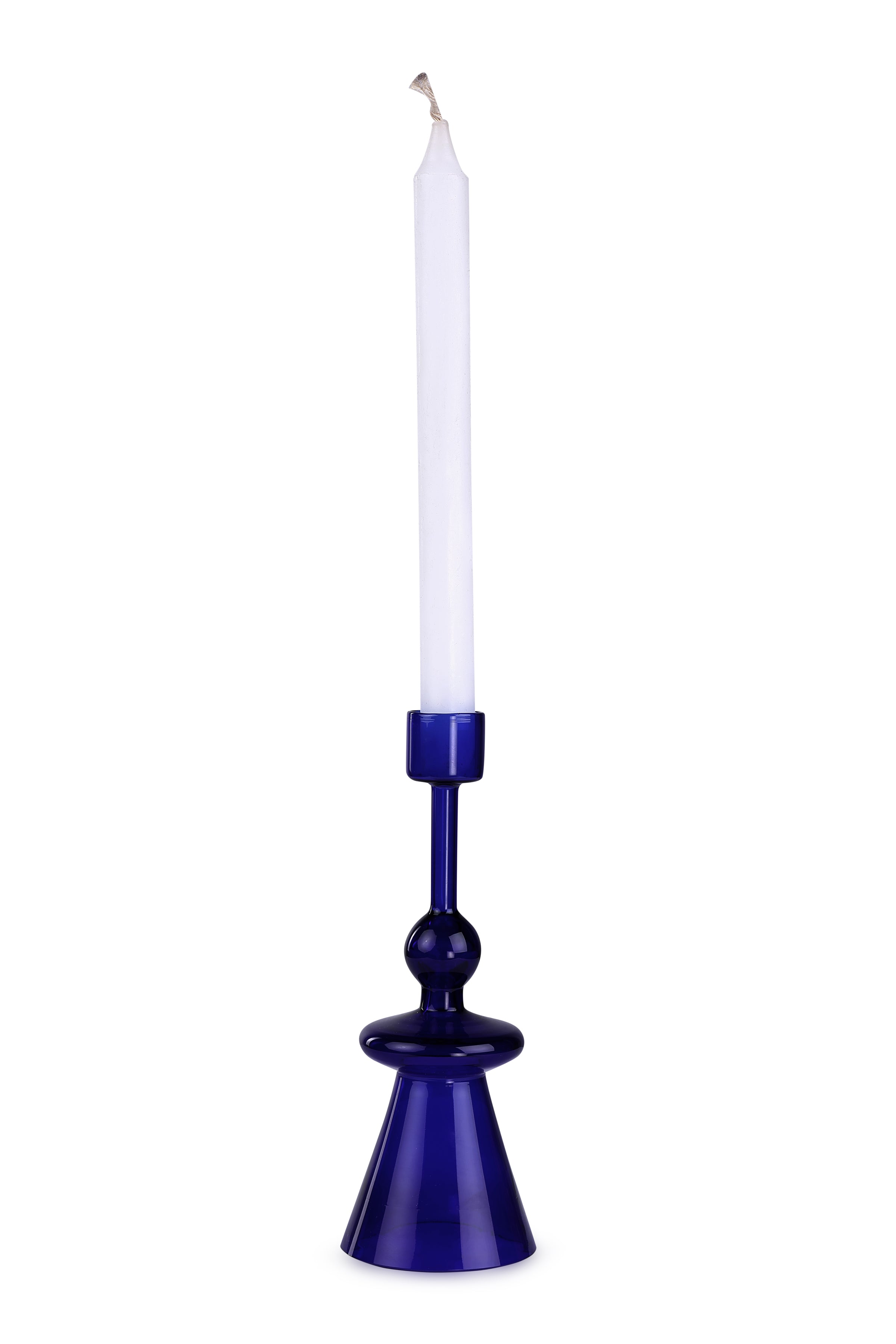 Glass Candle Holder- Blue,  7 x 2.3 Inches (Set of 4)